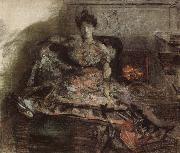 Mikhail Vrubel Arter the concert:nadezhda zabela-Vrubel by the fireplace wearing a dress designed by the artist USA oil painting artist